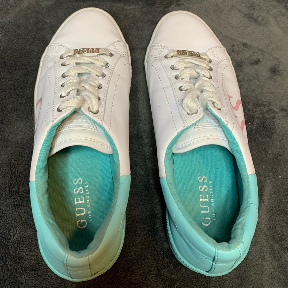 White and Teal GUESS Sneakers Size 8 1/2 in Womens